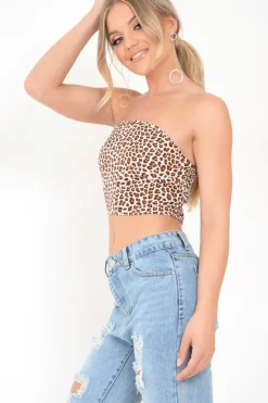 Rebellious Fashion Leopard Print Bandeau Crop Top - Alinna