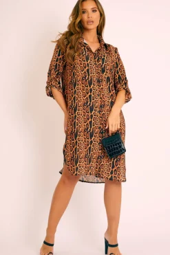 Rebellious Fashion Leopard Print Button Up Sleeve Shirt Dress - Zoey
