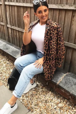 Rebellious Fashion Leopard Print Coated Longline Blazer - Avilyn