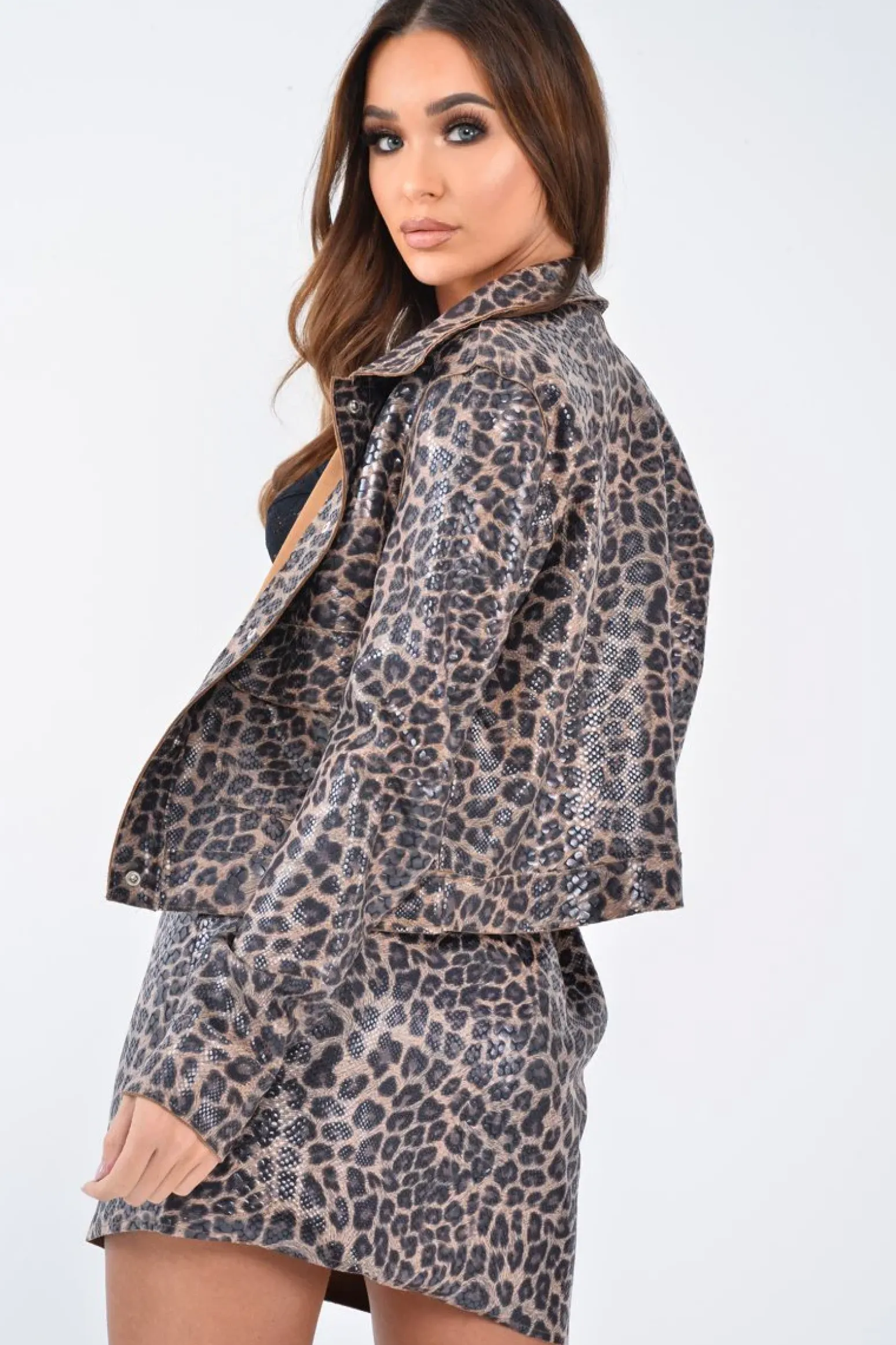 Rebellious Fashion Leopard Print Coated Trucker Jacket - Nikole