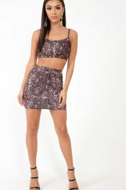 Rebellious Fashion Leopard Print Crop Top And Mini Skirt Co-ord - Brixten