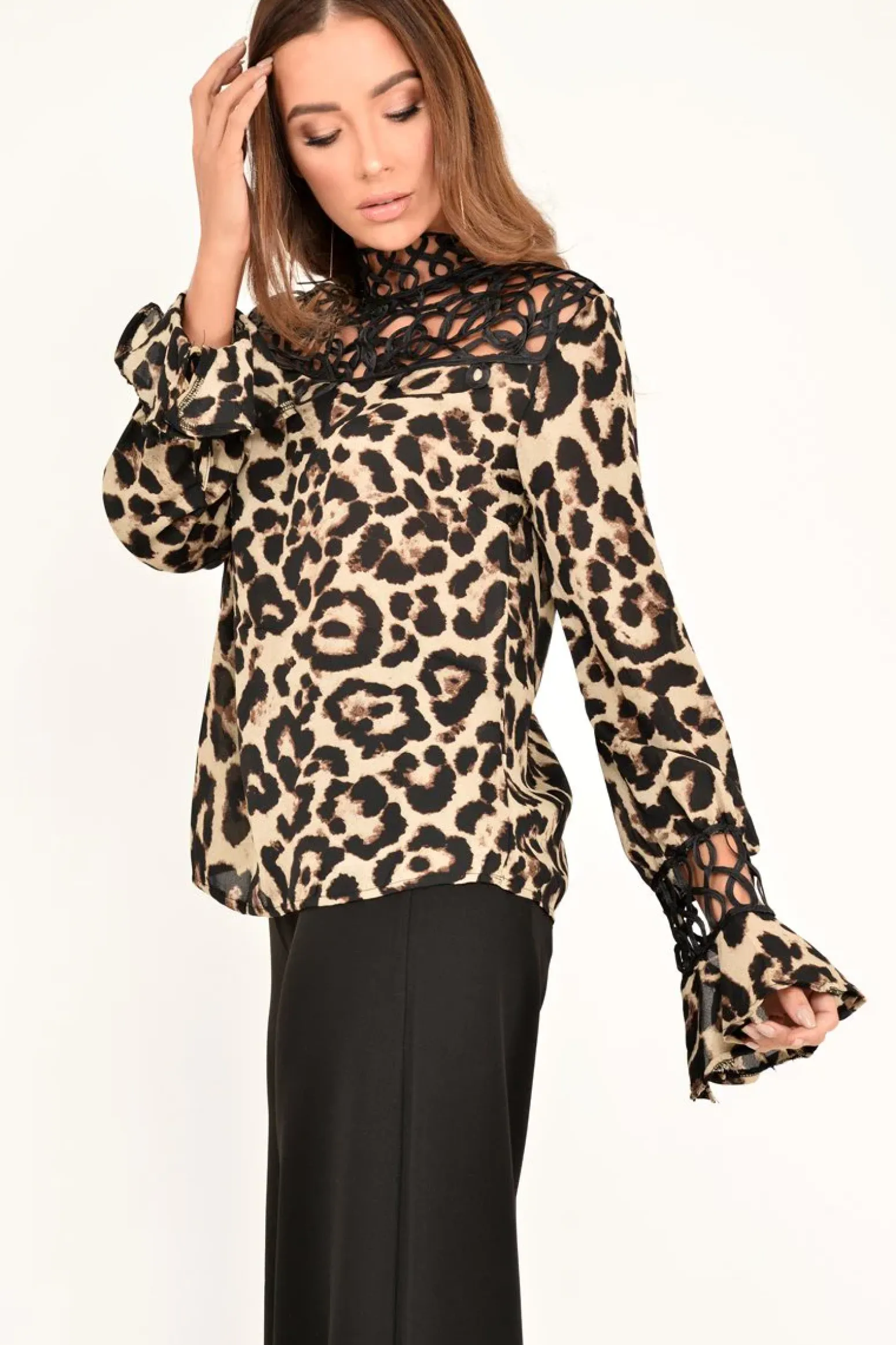Rebellious Fashion Leopard Print Cut Out Insert Blouse - Konstantina