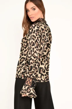 Rebellious Fashion Leopard Print Cut Out Insert Blouse - Konstantina