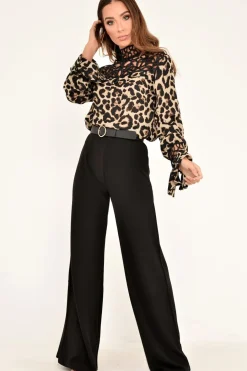 Rebellious Fashion Leopard Print Cut Out Insert Blouse - Konstantina