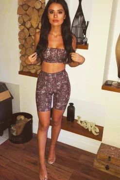 Rebellious Fashion Leopard Print Cycling Shorts And Bandeau Co-Ord - Kahea