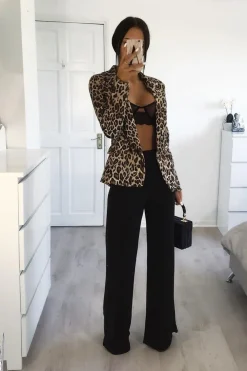 Rebellious Fashion Leopard Print Double Breasted Gold Button Blazer - Ariele