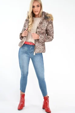 Rebellious Fashion Leopard Print Faux Fur Hood Coat - Maia