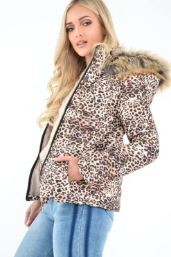 Rebellious Fashion Leopard Print Faux Fur Hood Coat - Maia
