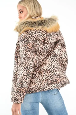 Rebellious Fashion Leopard Print Faux Fur Hood Coat - Maia