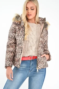 Rebellious Fashion Leopard Print Faux Fur Hood Coat - Maia