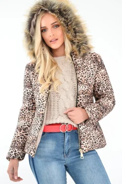 Rebellious Fashion Leopard Print Faux Fur Hood Coat - Maia