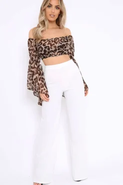 Rebellious Fashion Leopard Print Flared Sleeves Sheer Crop Top - Jordan
