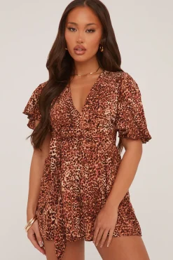 Rebellious Fashion Leopard Print Frill Detail Playsuit - Bela