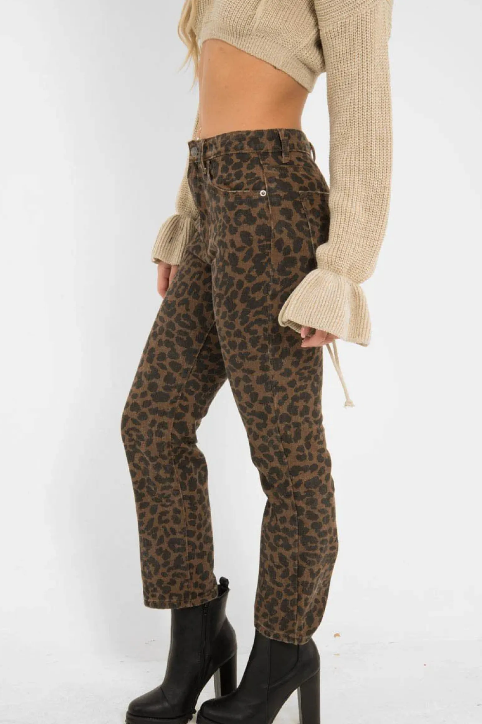 Rebellious Fashion Leopard Print High Waist Denim Jeans - Lorine
