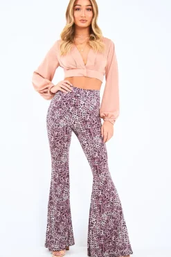 Rebellious Fashion Leopard Print High Waisted Flared Trousers - Kamryn