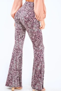 Rebellious Fashion Leopard Print High Waisted Flared Trousers - Kamryn