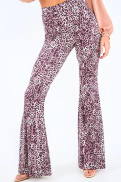 Rebellious Fashion Leopard Print High Waisted Flared Trousers - Kamryn