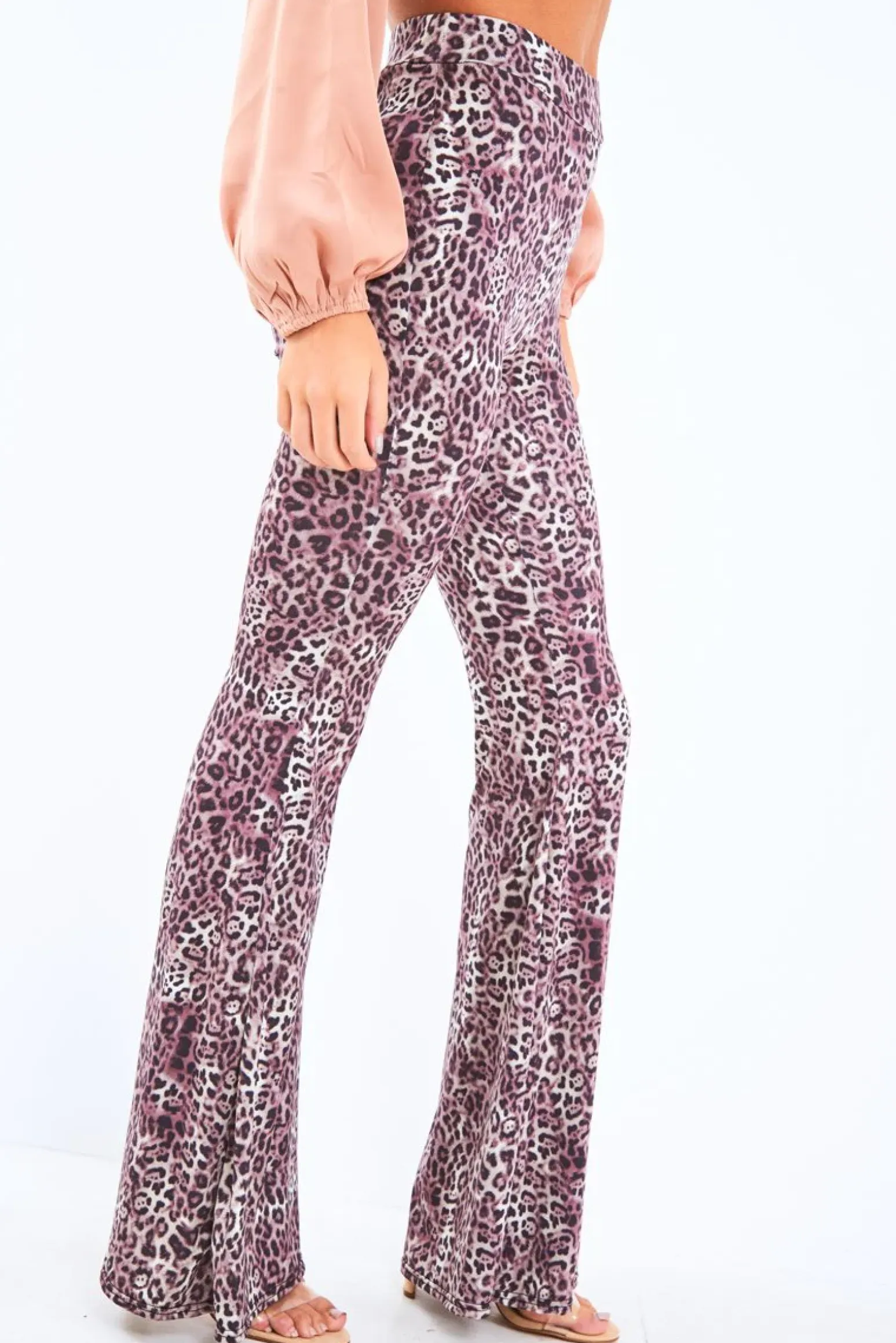 Rebellious Fashion Leopard Print High Waisted Flared Trousers - Kamryn