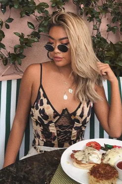 Rebellious Fashion Leopard Print Lace Panelled Bodysuit - Lenya