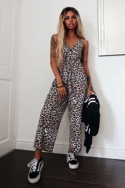 Rebellious Fashion Leopard Print Plunge Wrap Culotte Jumpsuit - Talani