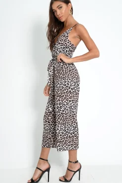 Rebellious Fashion Leopard Print Plunge Wrap Culotte Jumpsuit - Talani
