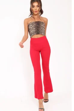Rebellious Fashion Leopard Print Shirred Frill Bandeau Crop Top - Camren