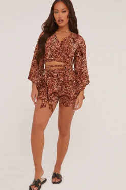 Rebellious Fashion Leopard Print Tie Waist Woven Shorts - Aliza