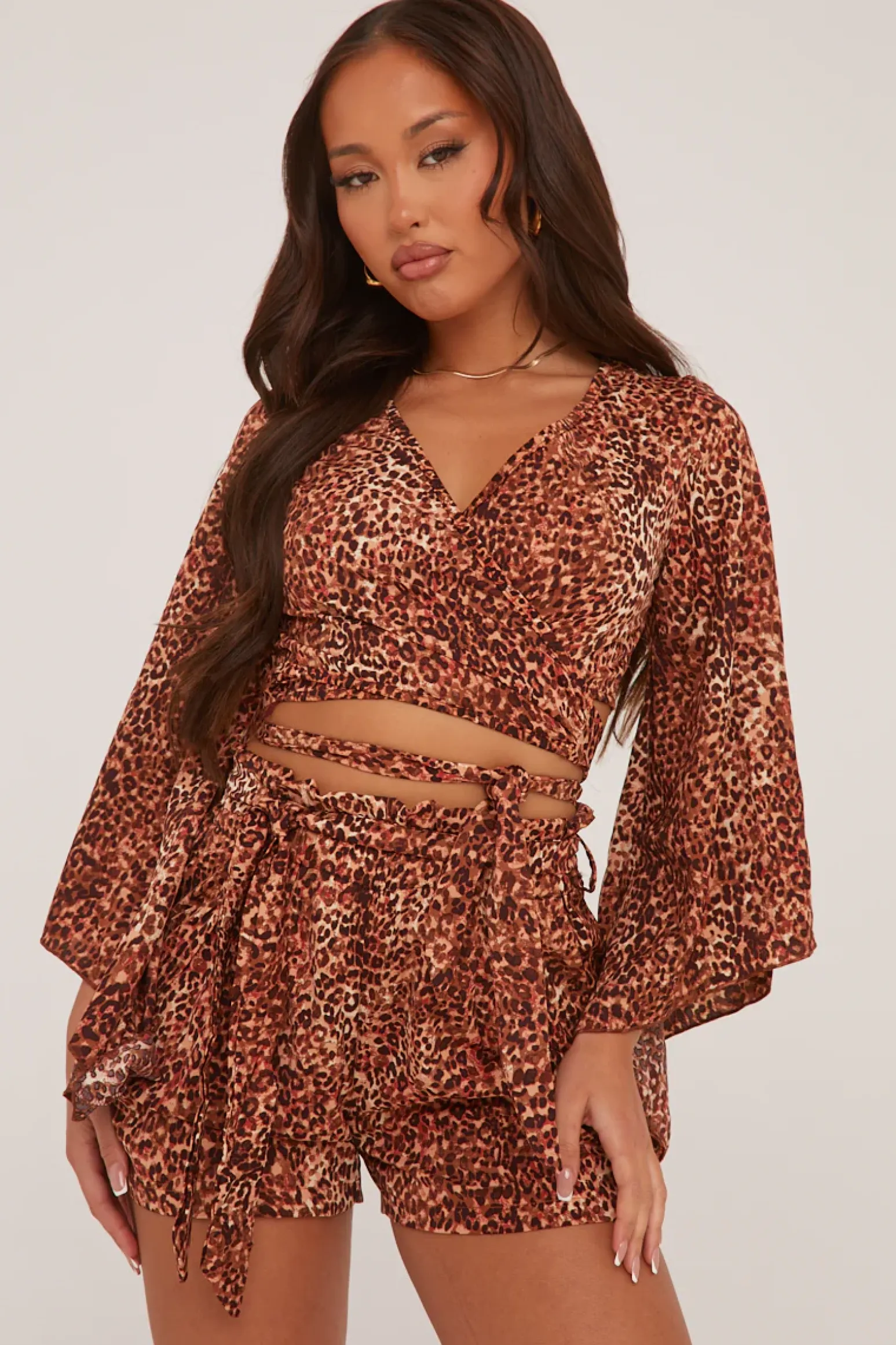 Rebellious Fashion Leopard Print Tie Waist Woven Shorts - Aliza