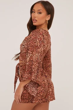 Rebellious Fashion Leopard Print Tie Waist Woven Shorts - Aliza