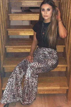 Rebellious Fashion Leopard Print Velvet High Waisted Flared Trousers - Kamryn