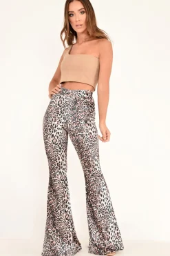 Rebellious Fashion Leopard Print Velvet High Waisted Flared Trousers - Kamryn