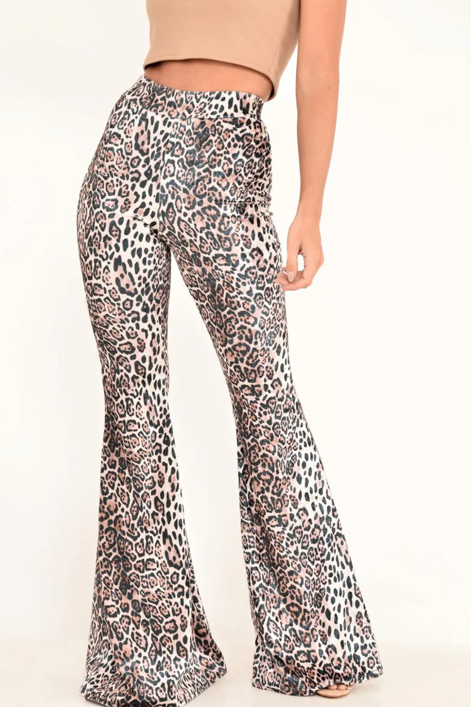 Rebellious Fashion Leopard Print Velvet High Waisted Flared Trousers - Kamryn