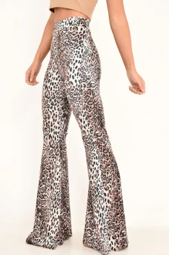 Rebellious Fashion Leopard Print Velvet High Waisted Flared Trousers - Kamryn