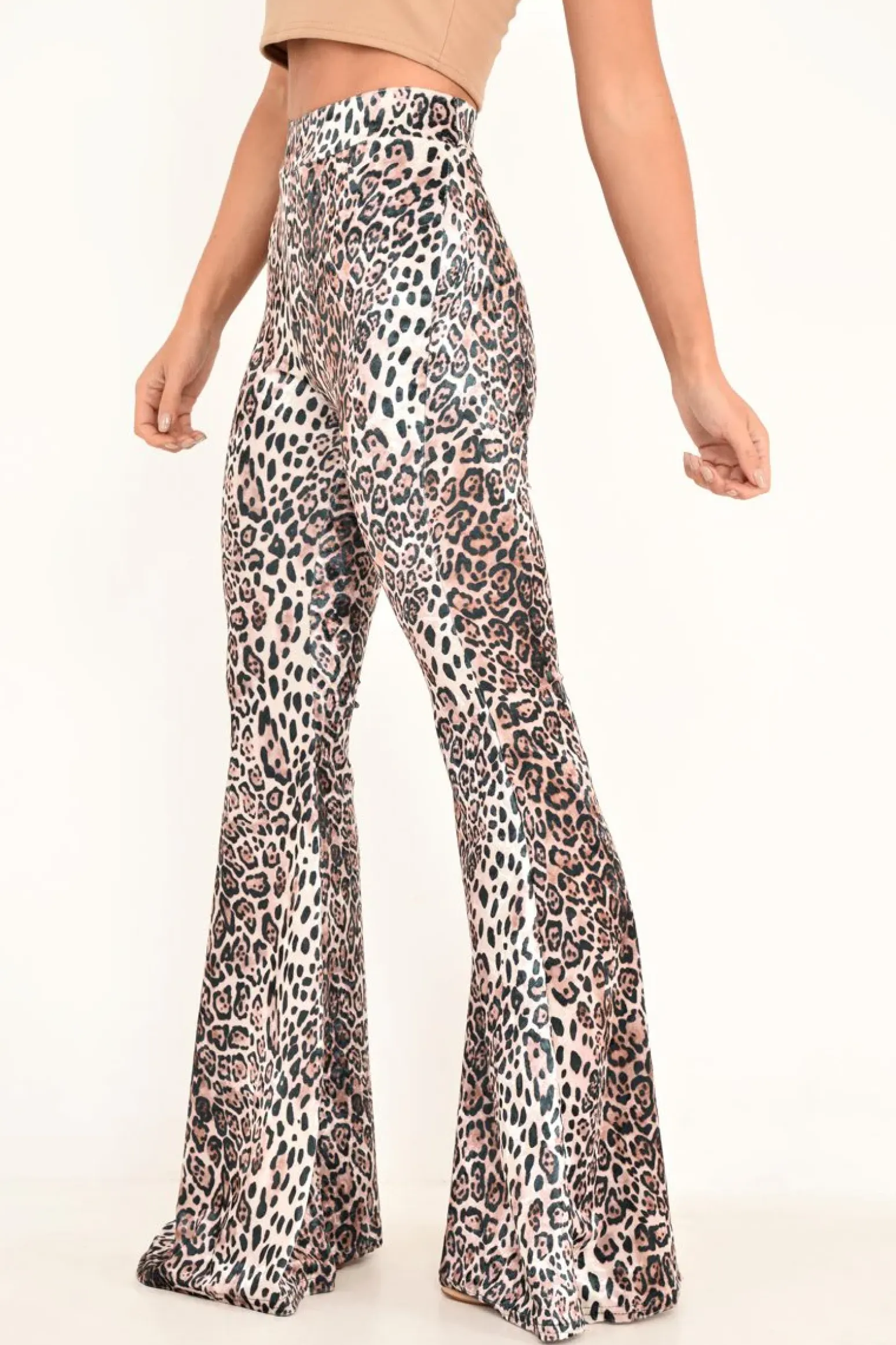 Rebellious Fashion Leopard Print Velvet High Waisted Flared Trousers - Kamryn