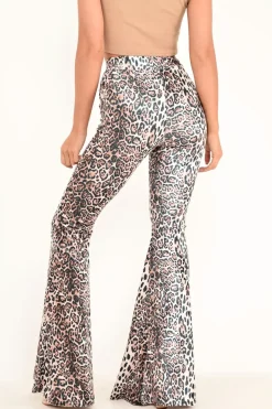 Rebellious Fashion Leopard Print Velvet High Waisted Flared Trousers - Kamryn