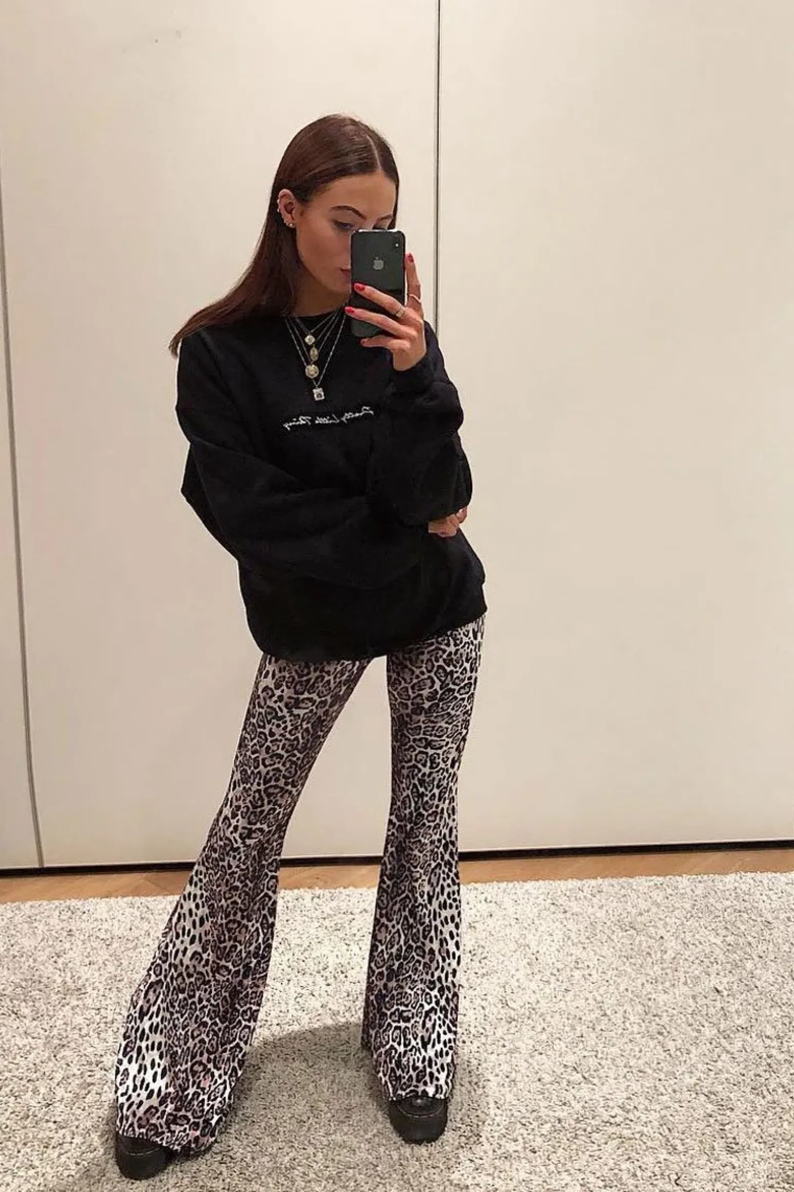 Rebellious Fashion Leopard Print Velvet High Waisted Flared Trousers - Kamryn