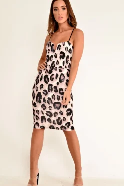 Rebellious Fashion Leopard Print V Plunge Midi Dress - Dzire