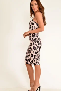 Rebellious Fashion Leopard Print V Plunge Midi Dress - Dzire
