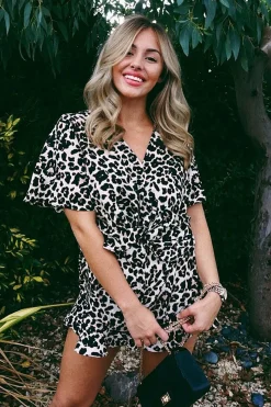 Rebellious Fashion Leopard Print Wrap Front Frill Playsuit - Aadvi