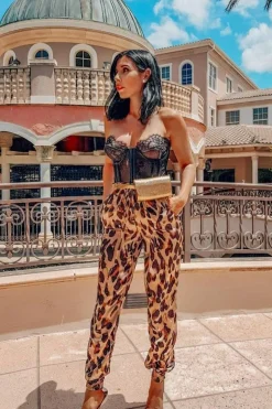 Rebellious Fashion Leopard Satin Drawstring Cuff Joggers - Kaelie