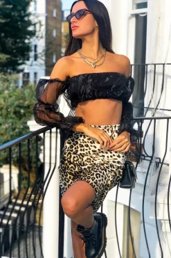 Rebellious Fashion Leopard Satin High Waist Floaty Midi Skirt - Dasha