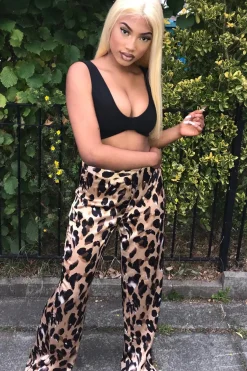 Rebellious Fashion Leopard Satin High Waist Wide Leg Trousers - Juliana
