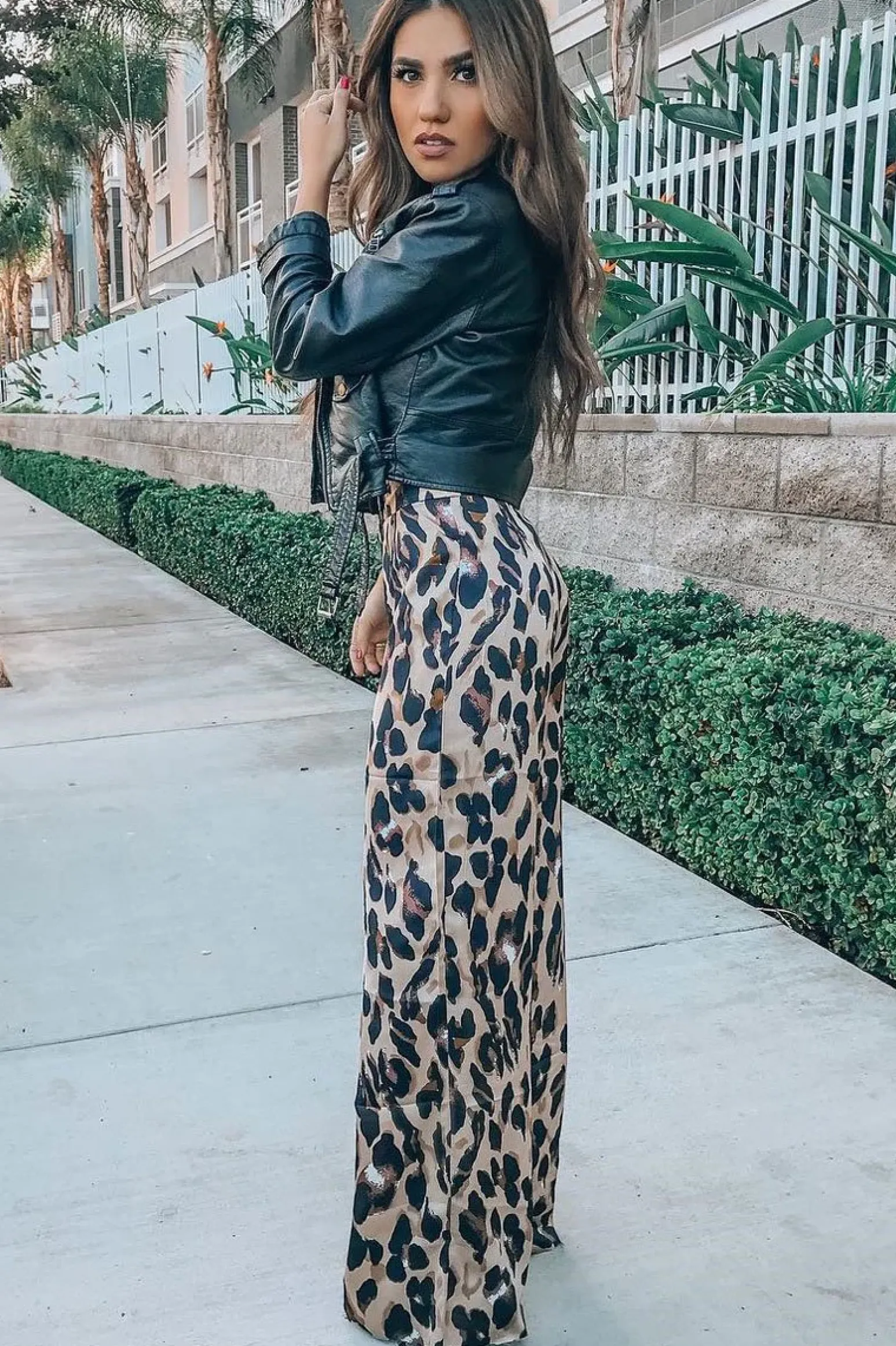 Rebellious Fashion Leopard Satin High Waist Wide Leg Trousers - Juliana