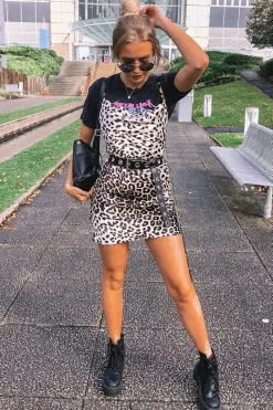 Rebellious Fashion Leopard Satin Ruched Side Slip Bodycon Dress - Davie