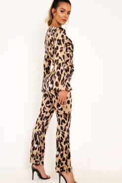 Rebellious Fashion Leopard Satin Trousers And Shirt Co-ord - Maera