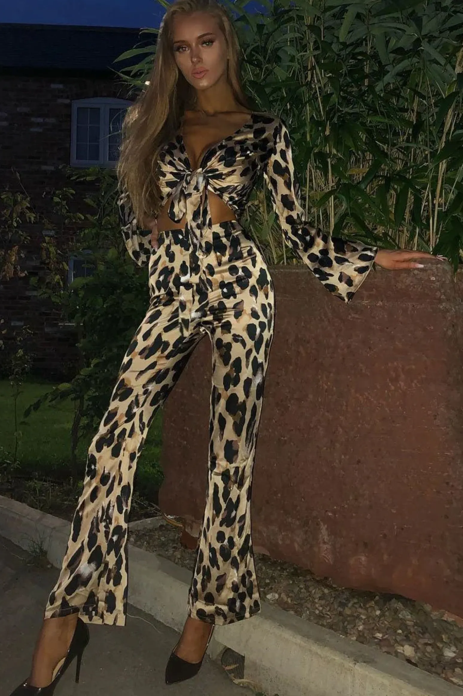 Rebellious Fashion Leopard Satin Trousers And Shirt Co-ord - Maera