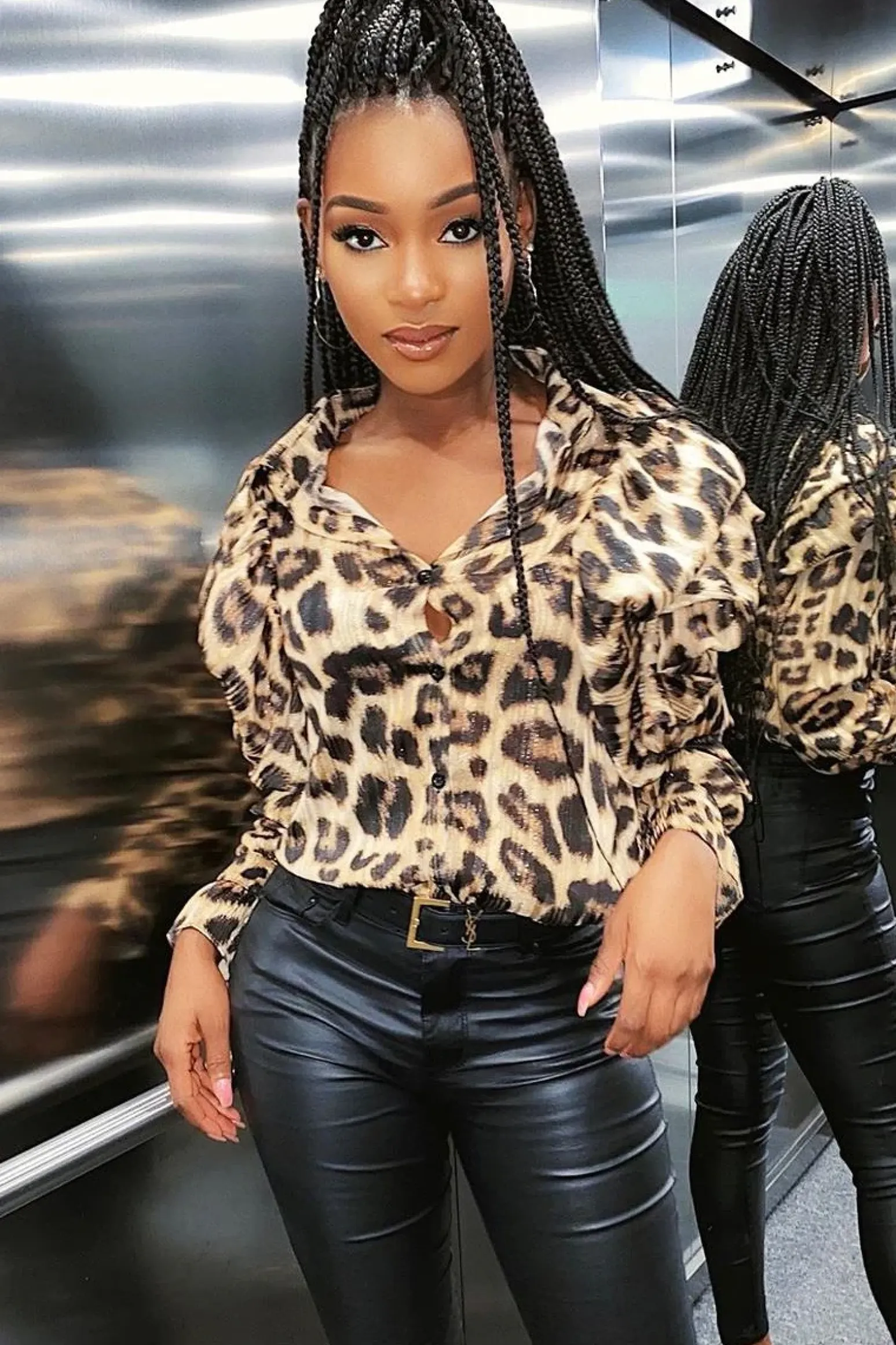 Rebellious Fashion Leopard Sheer Ruffle Shoulder Shirt - Jacky