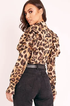 Rebellious Fashion Leopard Sheer Ruffle Shoulder Shirt - Jacky