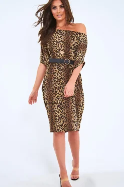 Rebellious Fashion Leopard Slinky Midi T-Shirt Dress - Cambriella