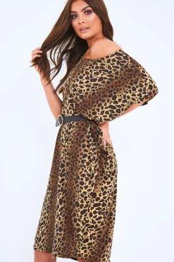 Rebellious Fashion Leopard Slinky Midi T-Shirt Dress - Cambriella